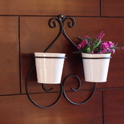 Symmetry Scroll' Wall Planter Pots In Galvanized Iron (13 Inch | 2 Planter Pots)