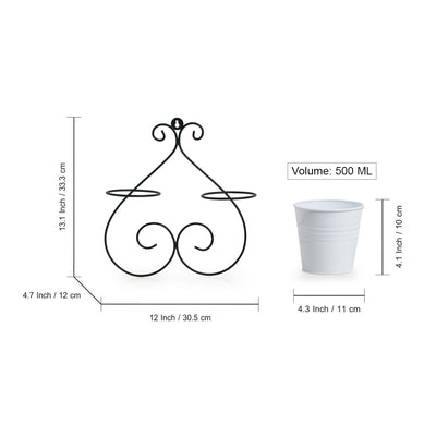 Symmetry Scroll' Wall Planter Pots In Galvanized Iron (13 Inch | 2 Planter Pots)
