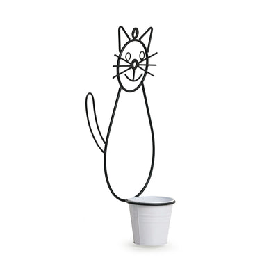 Smiling Cat' Wall Planter Pot In Galvanized Iron (16 Inch | 1 Planter Pot)