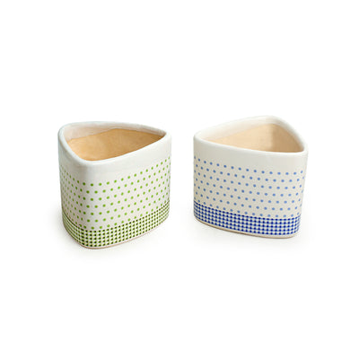 'Pastel Polka' Hand-Painted Table Planter Pots In Ceramic (Set of 2)