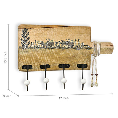'Whitwewood Canvas' Wall Cloth Hanger With Warli Hand-Painting & Jute Dori
