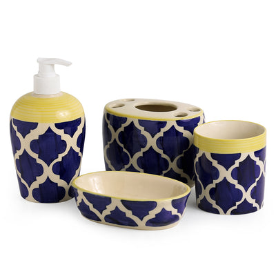 'Moroccan Essentials' Handpainted Ceramic Bathroom Accessory Set Of 4