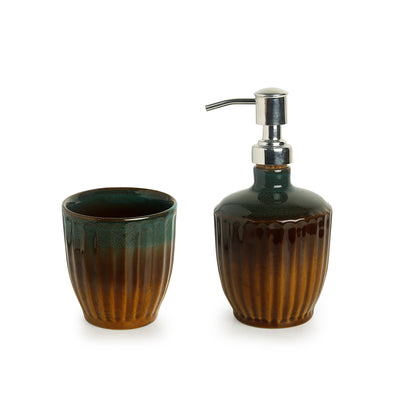 The 'Amber & Teal' Studio Pottery Bathroom Accessory In Ceramic (Set of 2)