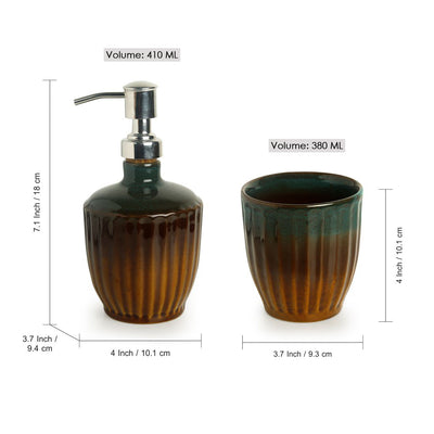 The 'Amber & Teal' Studio Pottery Bathroom Accessory In Ceramic (Set of 2)