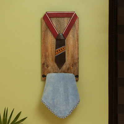 Warli Shirt' Hand-Painted Spring Towel Holder In Mango Wood & Iron