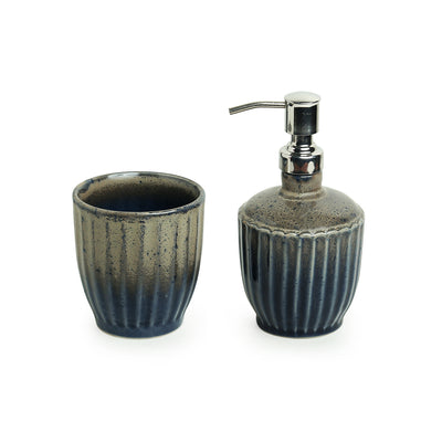Sea Breeze Ombre' Hand Glazed Bathroom Accessory Set In Ceramic (2 Pieces | Liquid Soap Dispenser | Tumbler)