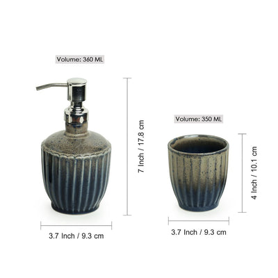 Sea Breeze Ombre' Hand Glazed Bathroom Accessory Set In Ceramic (2 Pieces | Liquid Soap Dispenser | Tumbler)