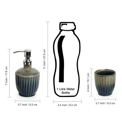 Sea Breeze Ombre' Hand Glazed Bathroom Accessory Set In Ceramic (2 Pieces | Liquid Soap Dispenser | Tumbler)