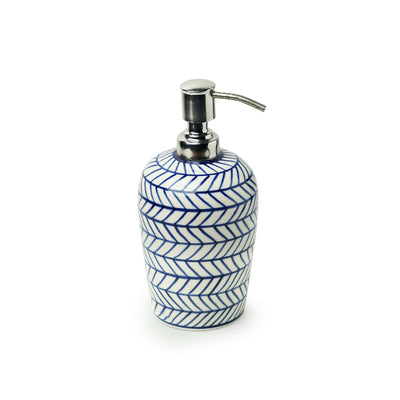 'Indigo Chevron' Hand-painted Ceramic Lotion/Liquid Soap Dispenser (480 ML)