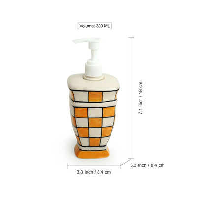 Shatranj Checkered' Hand-painted Bathroom Accessory Set In Ceramic (Soap Dispenser | Toothbrush Holder)