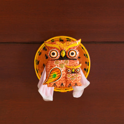 'Motherly Owl' Handcrafted Towel Holder in Gular Wood