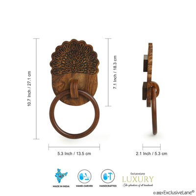'The Dancing Peacock' Hand Carved Towel Ring Holder in Sheesham Wood