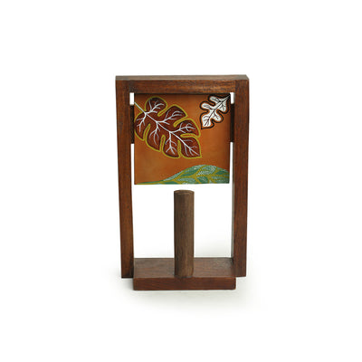 'Shades of a Leaf' Hand-Painted Toilet Roll Holder In Sheesham Wood & Terracotta