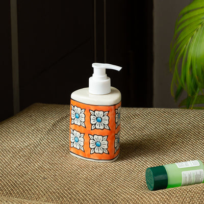 'Marigold Bloom' Hand-painted Body Lotion & Liquid Soap Dispenser Bathroom Accessory In Ceramic