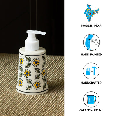 'Yellow Poppy' Hand-painted Body Lotion & Liquid Soap Dispenser Bathroom Accessory In Ceramic