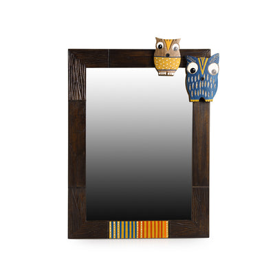'Owl & Owlet' Decorative Wall Mirror In Mango Wood