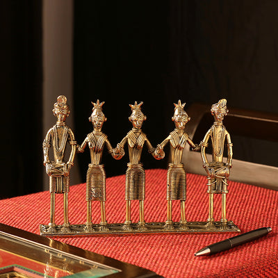 Tribal Musicians' Brass Figurine Showpiece Handmade in Dhokra Art