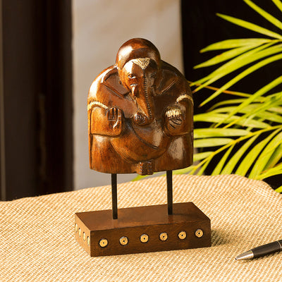 Blessing Ganesha' Hand Carved Wooden Sculpture Showpiece (8.4 Inch)