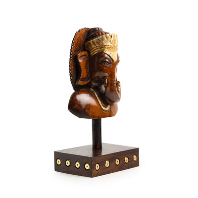 Enlightened Ganesha' Hand Carved Wooden Sculpture Showpiece (7.8 Inch)
