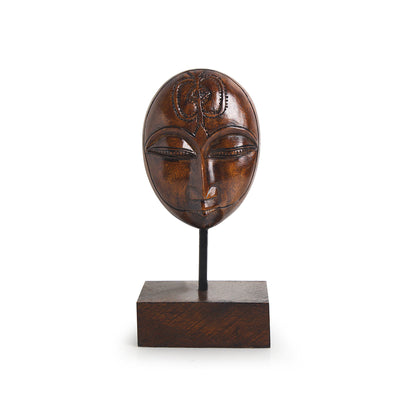 Meditating Face' Hand Carved Wooden Sculpture Showpiece (6.7 Inch)