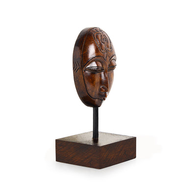 Meditating Face' Hand Carved Wooden Sculpture Showpiece (6.7 Inch)