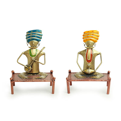 Rajasthani Folk Artists' Hand-painted Decorative Showpieces (10 Inch | Set of 2 | Iron)