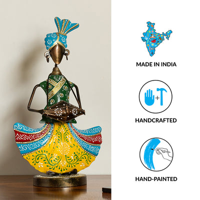 Dholi Folk Artist' Handpainted Decorative Showpiece (Iron | 13 Inch)