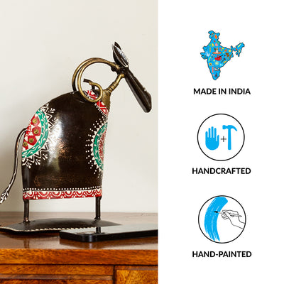 Festive Oxen' Handpainted Decorative Showpieces (Set of 2 | Iron | 10 Inch)