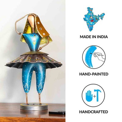 'Rajasthani Kalbeliya Dancing Girl' Handpainted Decorative Showpiece In Iron (14.3 Inches)