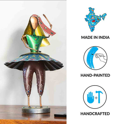 'Rajasthani Kalbeliya Folk Dancing Girl' Handpainted Decorative Showpiece In Iron (14.3 Inches)