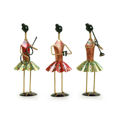 'Rajasthani Tribal Lady Musicians' Handpainted Decorative Showpiece In Iron (11.8 Inches)
