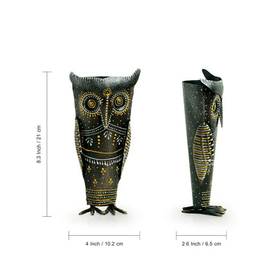 'The Wise Old Owl' Handpainted Decorative Showpiece In Iron (8.3 Inches)