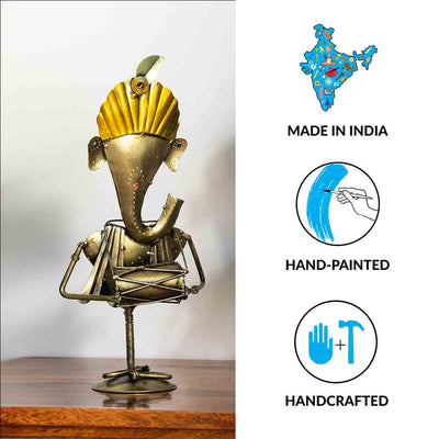 'Ganesha Twins' Handpainted Decorative Showpiece In Iron (13.5 Inches)