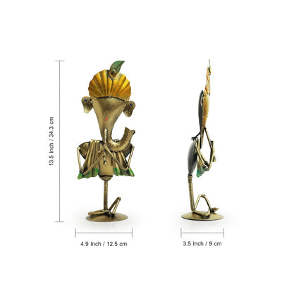 'Ganesha Twins' Handpainted Decorative Showpiece In Iron (13.5 Inches)