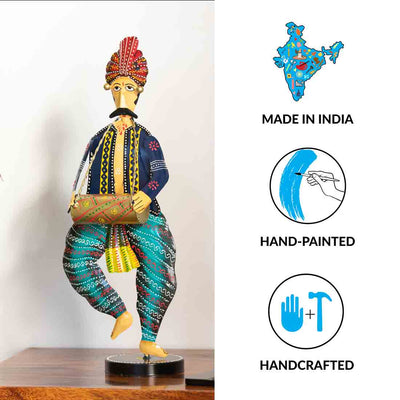 'Rajasthani Dholwala Artist' Handpainted Decorative Showpiece In Iron (17.1 Inches)