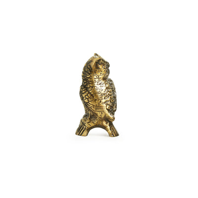 'Wise Owl Pair' Hand-Etched Carved Showpiece in Brass (257 Grams)