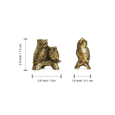 'Wise Owl Pair' Hand-Etched Carved Showpiece in Brass (257 Grams)