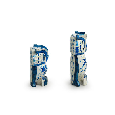 'The Calm Owl Pair' Hand-Painted Showpiece In Wood (Set of 2)