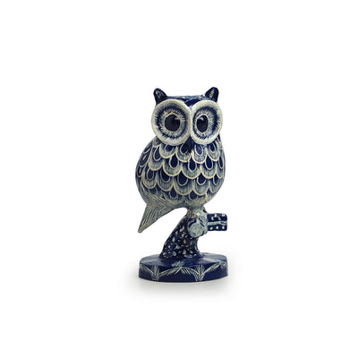 'The Consious Owl' Hand-Painted Showpiece In Wood