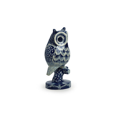 'The Consious Owl' Hand-Painted Showpiece In Wood