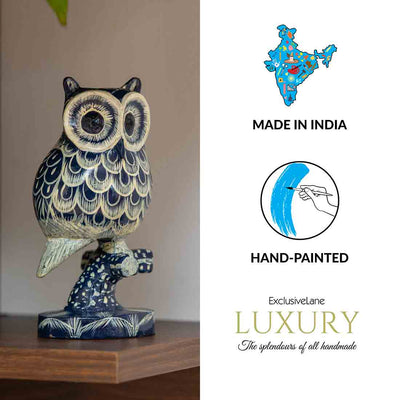 'The Consious Owl' Hand-Painted Showpiece In Wood