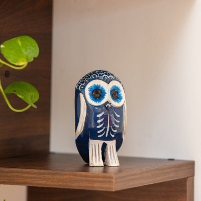 'The Knowledgeable Owl' Hand-Painted Showpiece In Wood