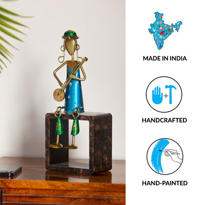 'Sitar Musician' Handpainted Decorative Showpiece In Iron (12 Inch)