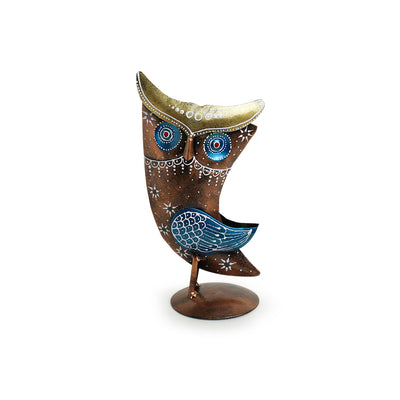 'Owl Mysteries' Handpainted Decorative Showpiece In Metal (9 Inch)
