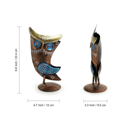 'Owl Mysteries' Handpainted Decorative Showpiece In Metal (9 Inch)