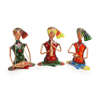 Rajasthani Musical Trio' Handpainted Decorative Showpieces In Iron (Set of 3 | 7 Inch)