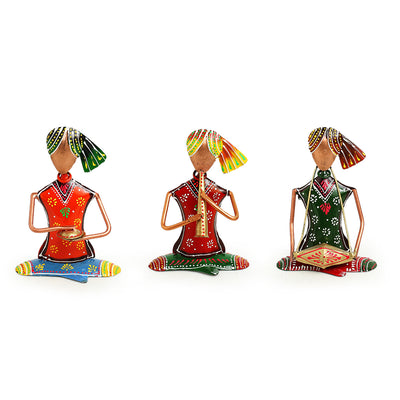 Rajasthani Musical Trio' Handpainted Decorative Showpieces In Iron (Set of 3 | 7 Inch)
