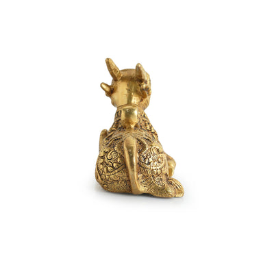 Nandi'  Carved Brass Showpiece Idol (Hand-Etched | 0.9Kg)