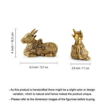 Nandi'  Carved Brass Showpiece Idol (Hand-Etched | 0.9Kg)