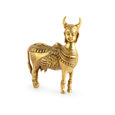 Kamdhenu Cow'  Brass Showpiece Idol (Hand-Etched | 1.4 Kg)